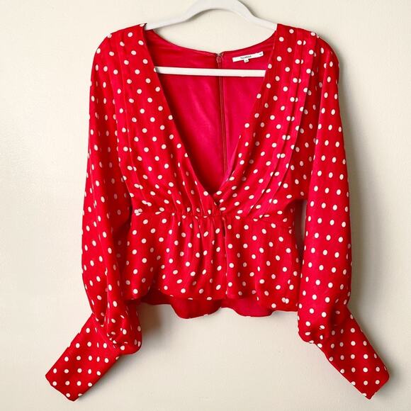 Tularosa | Amber Top Blouse Polka Dot Deep V-neck Date Red White Revolve XS - Picture 4 of 9